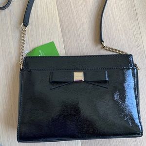 NWT Kate Spade Beacon Court Black Gray Shiny Patent Leather bow Crossbody